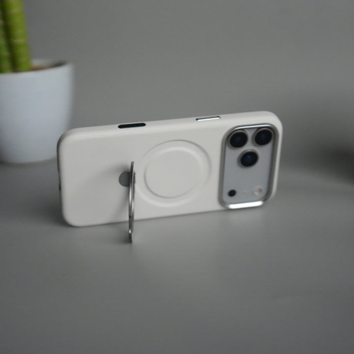 iPhone 17 Pro Max Premium Leather Kickstand Case | Metal Ring Stand | Shockproof Back Cover