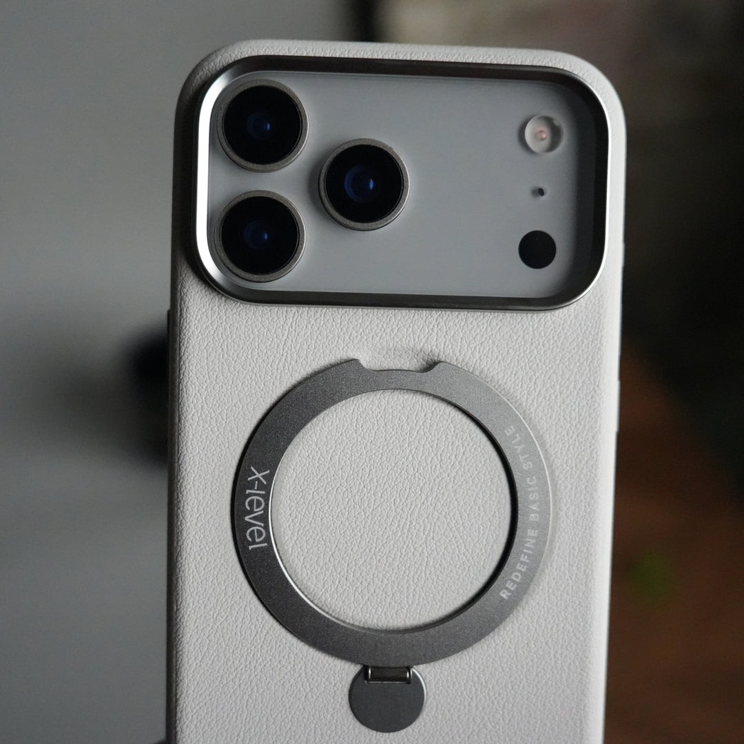 iPhone 17 Pro Max Premium Leather Kickstand Case | Metal Ring Stand | Shockproof Back Cover