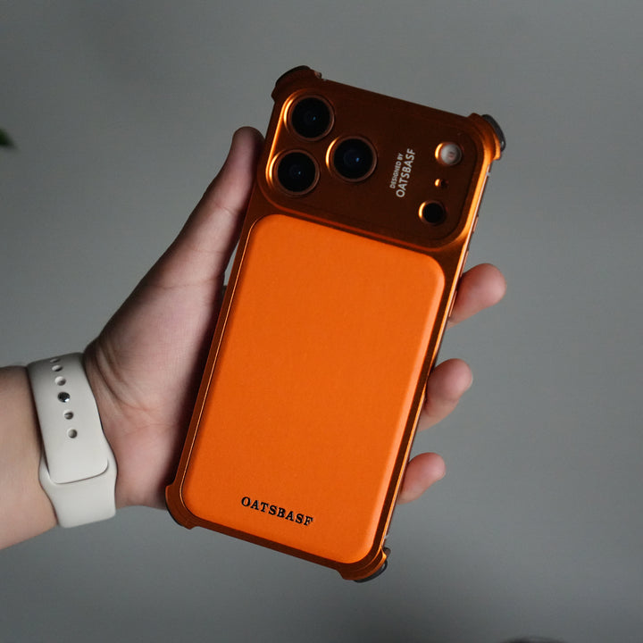 iPhone 17 Pro Max Premium Aluminum Metal Frame Case | Shockproof Corners | Luxury Leather Shells MagSafe Cover