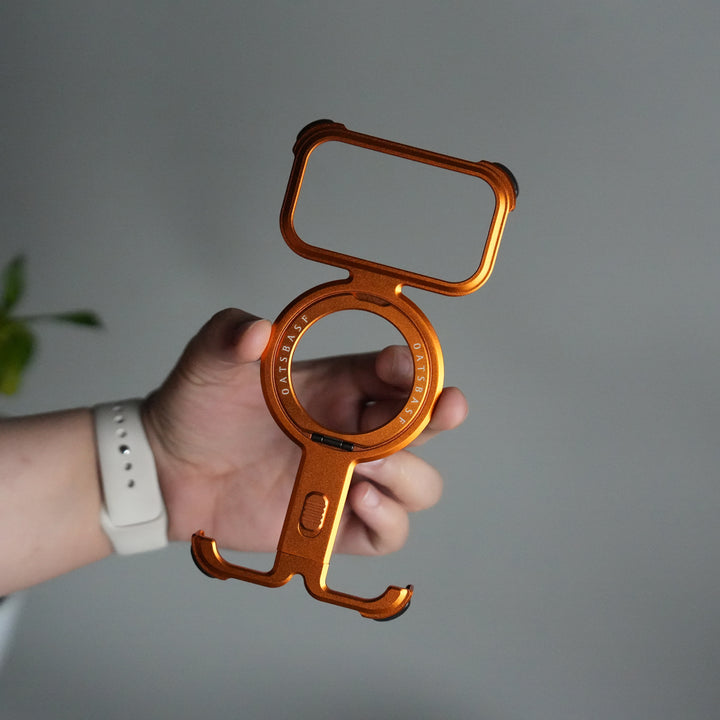 iPhone 17 Pro Metal Frameless Bumper Case | Blue Aluminum Protective Cover with 360° Rotating Stand