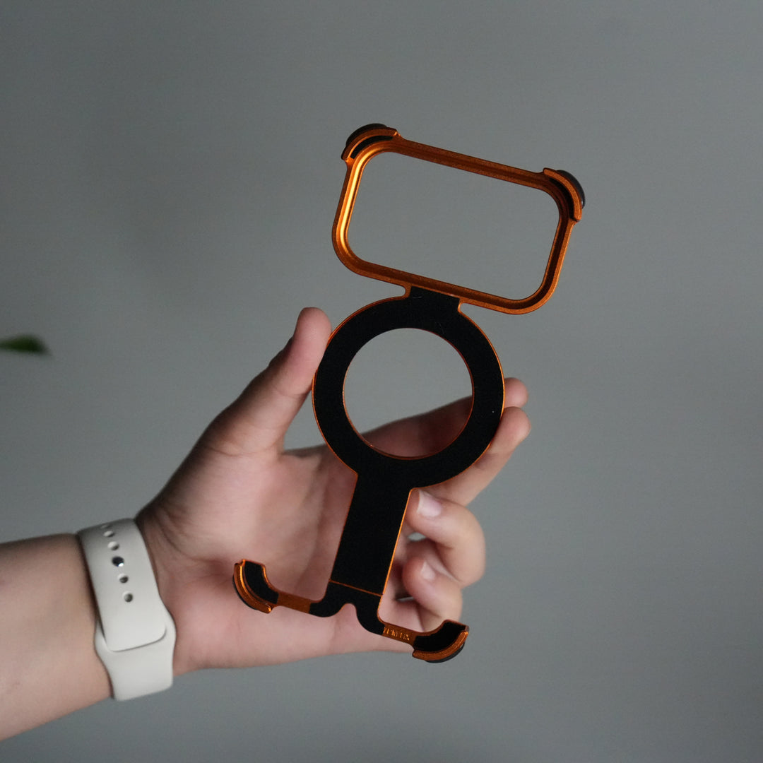 iPhone 17 Pro Metal Frameless Bumper Case | Blue Aluminum Protective Cover with 360° Rotating Stand