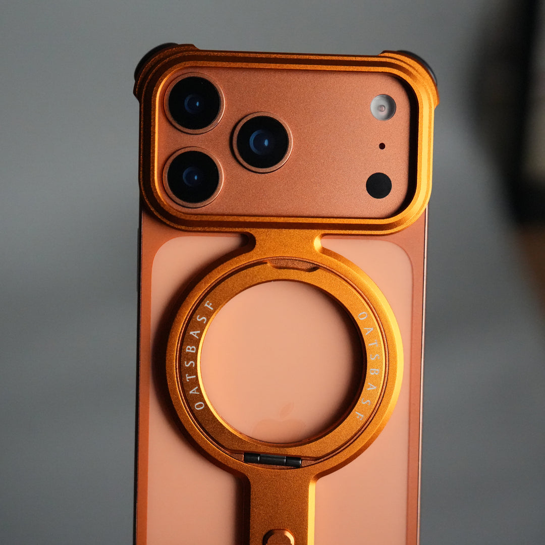 iPhone 17 Pro Metal Frameless Bumper Case | Blue Aluminum Protective Cover with 360° Rotating Stand