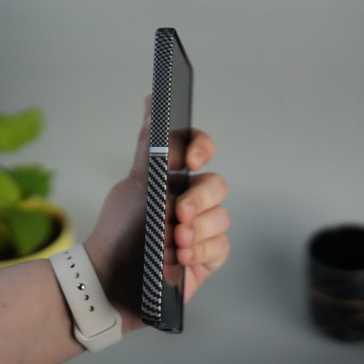 Galaxy S25 Ultra Carbon Fiber Texture Design Hard Pc MagSafe Case Cover MixLine Silver