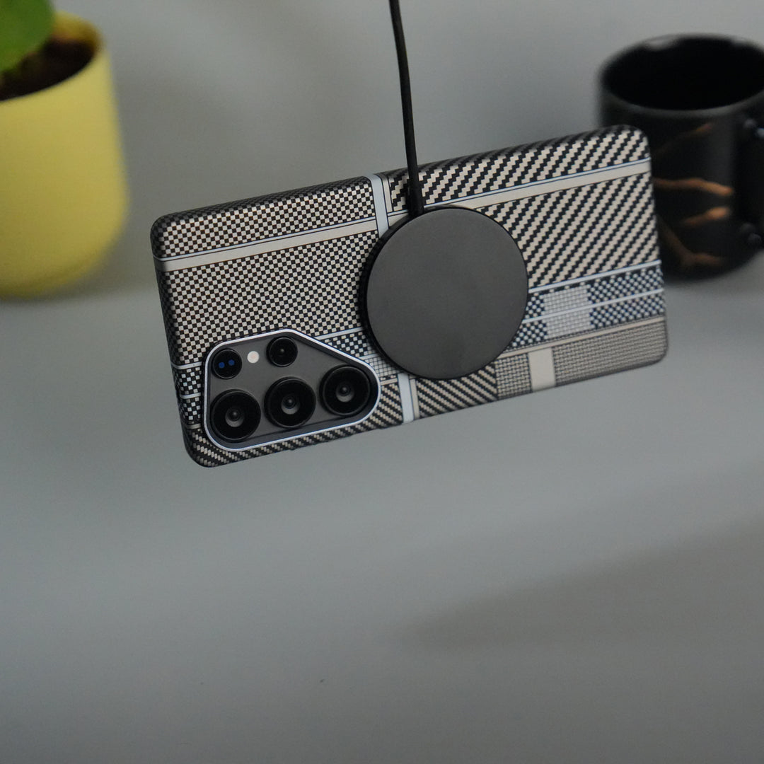 Galaxy S25 Ultra Carbon Fiber Texture Design Hard Pc MagSafe Case Cover MixLine Silver