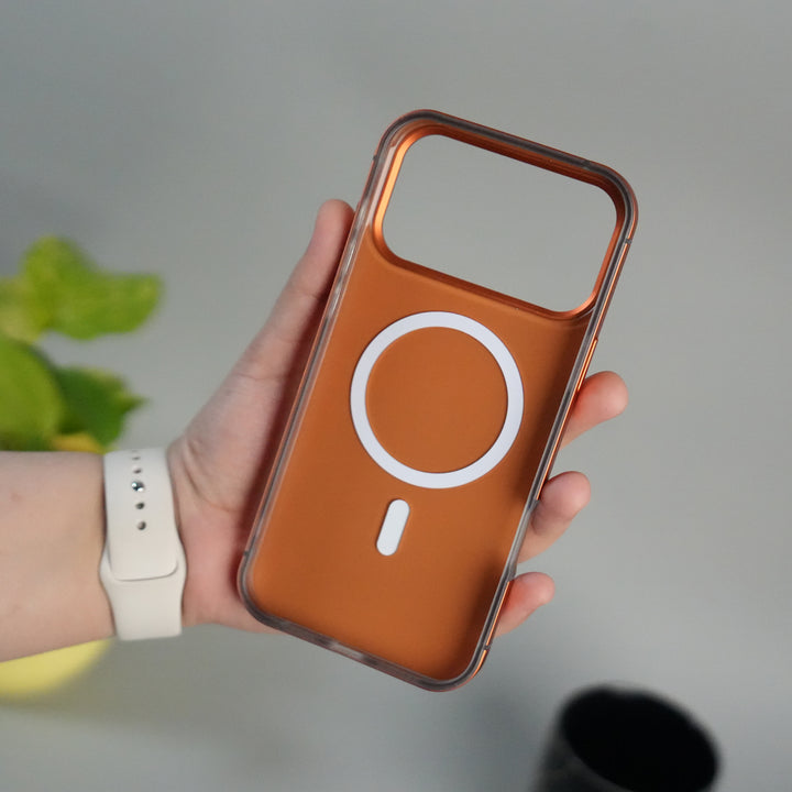 iPhone 17 Series Metal Side Bumper Leather Feel Magsafe case Cover | Orange