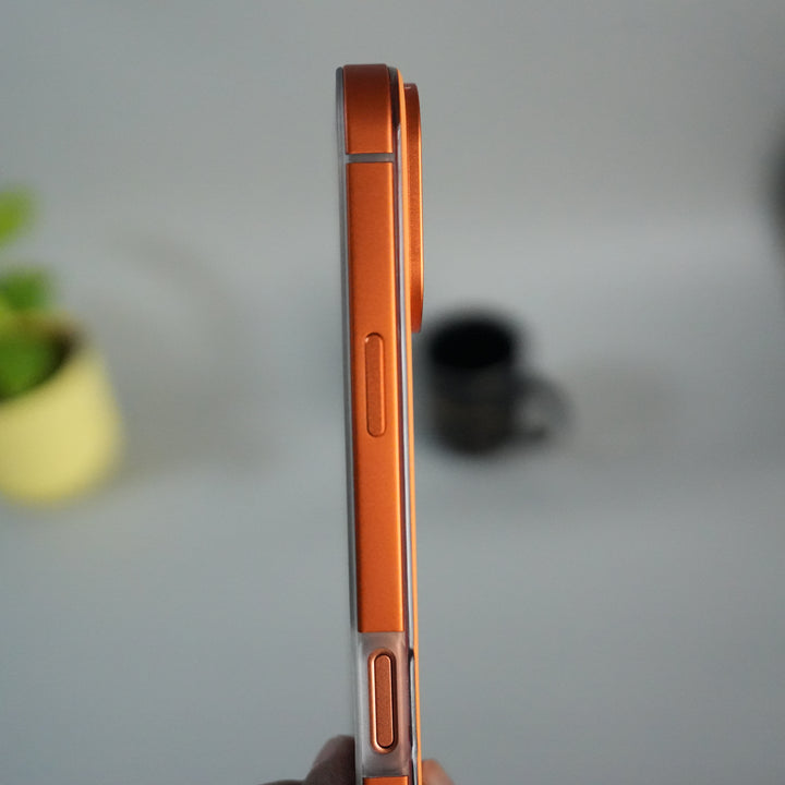 iPhone 17 Series Metal Side Bumper Leather Feel Magsafe case Cover | Orange