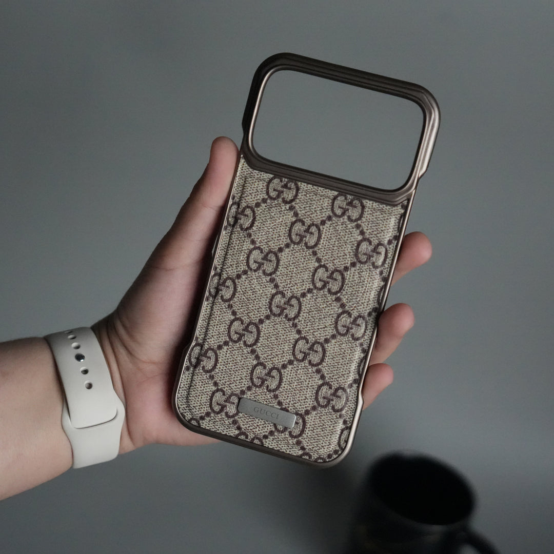 iPhone 17 Series Luxury GG Pattern PU Leather Case