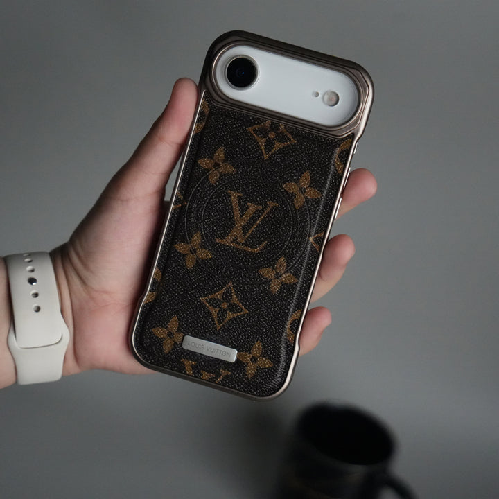 iPhone 17 Air Luxury Brown Pattern PU Leather Case