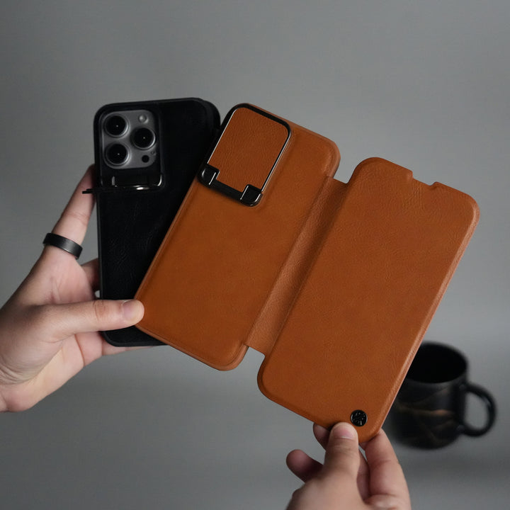 iPhone 13 Series Flip Case With Metal Camera Stand