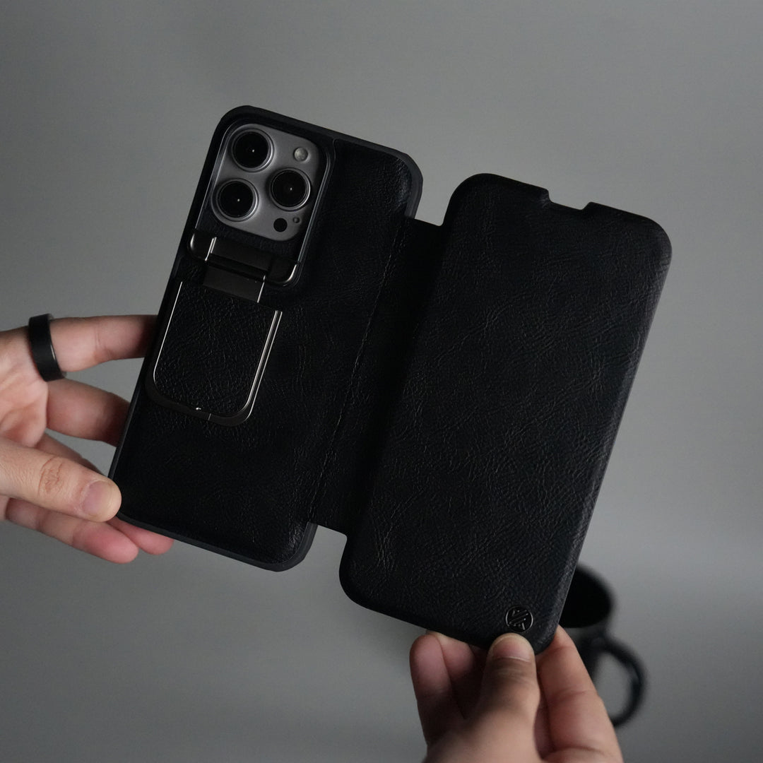 iPhone 13 Series Flip Case With Metal Camera Stand