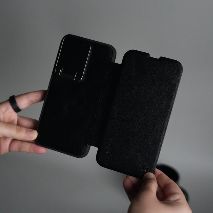 iPhone 13 Series Flip Case With Metal Camera Stand