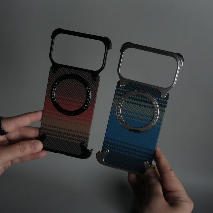 iPhone 17 Series Kevlar Fiber Texture Frameless Metal Kickstand Case
