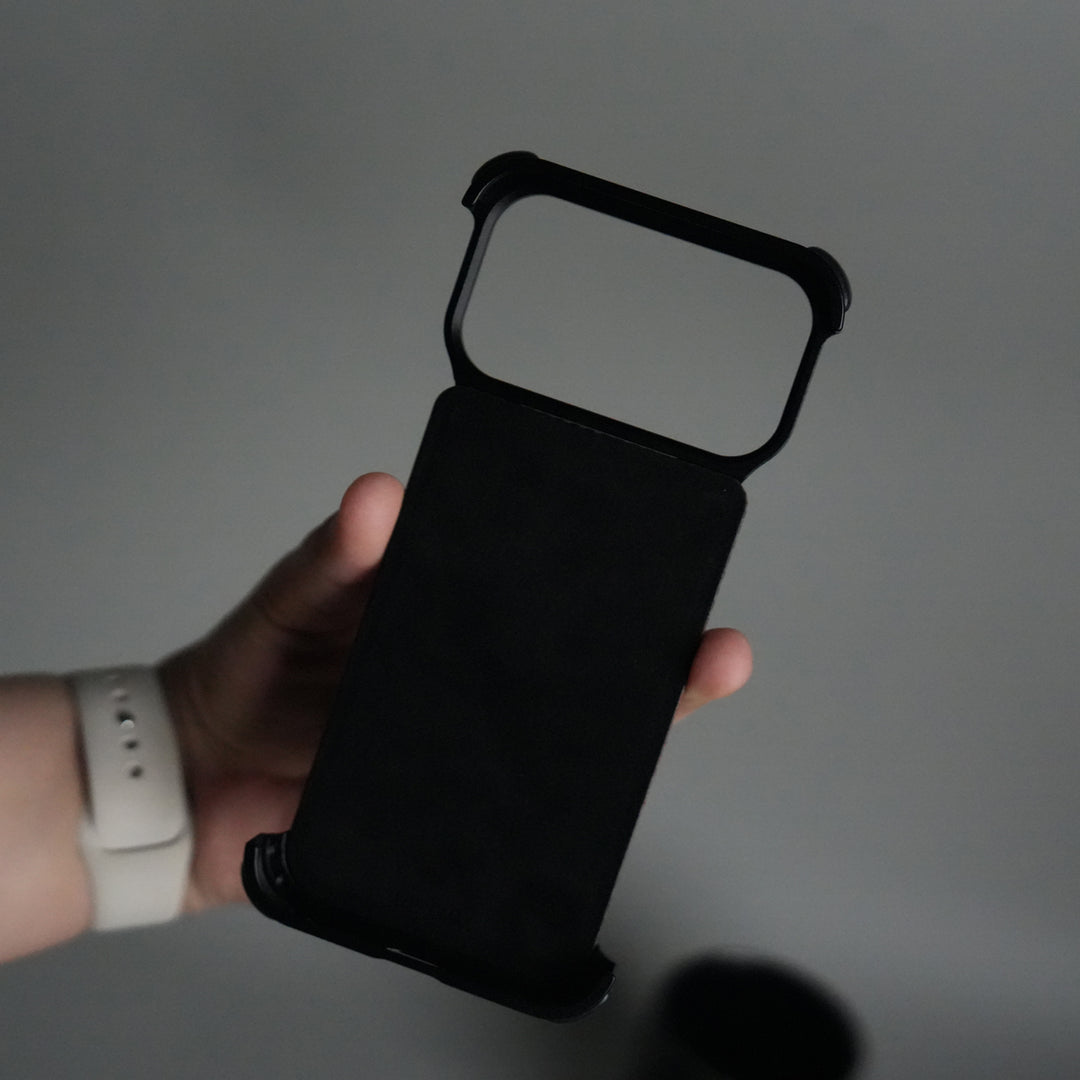 iPhone 17 Series Kevlar Fiber Texture Frameless Metal Kickstand Case