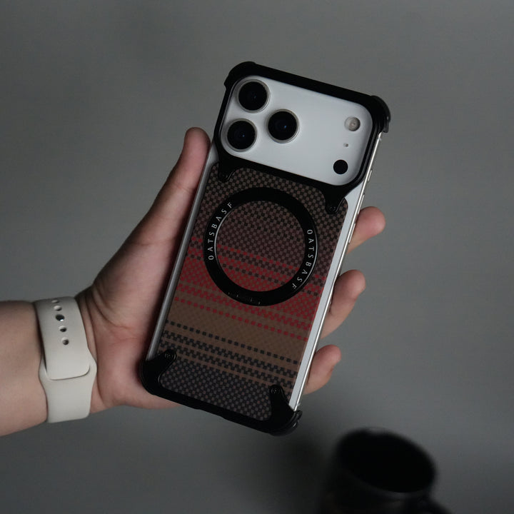 iPhone 17 Series Kevlar Fiber Texture Frameless Metal Kickstand Case