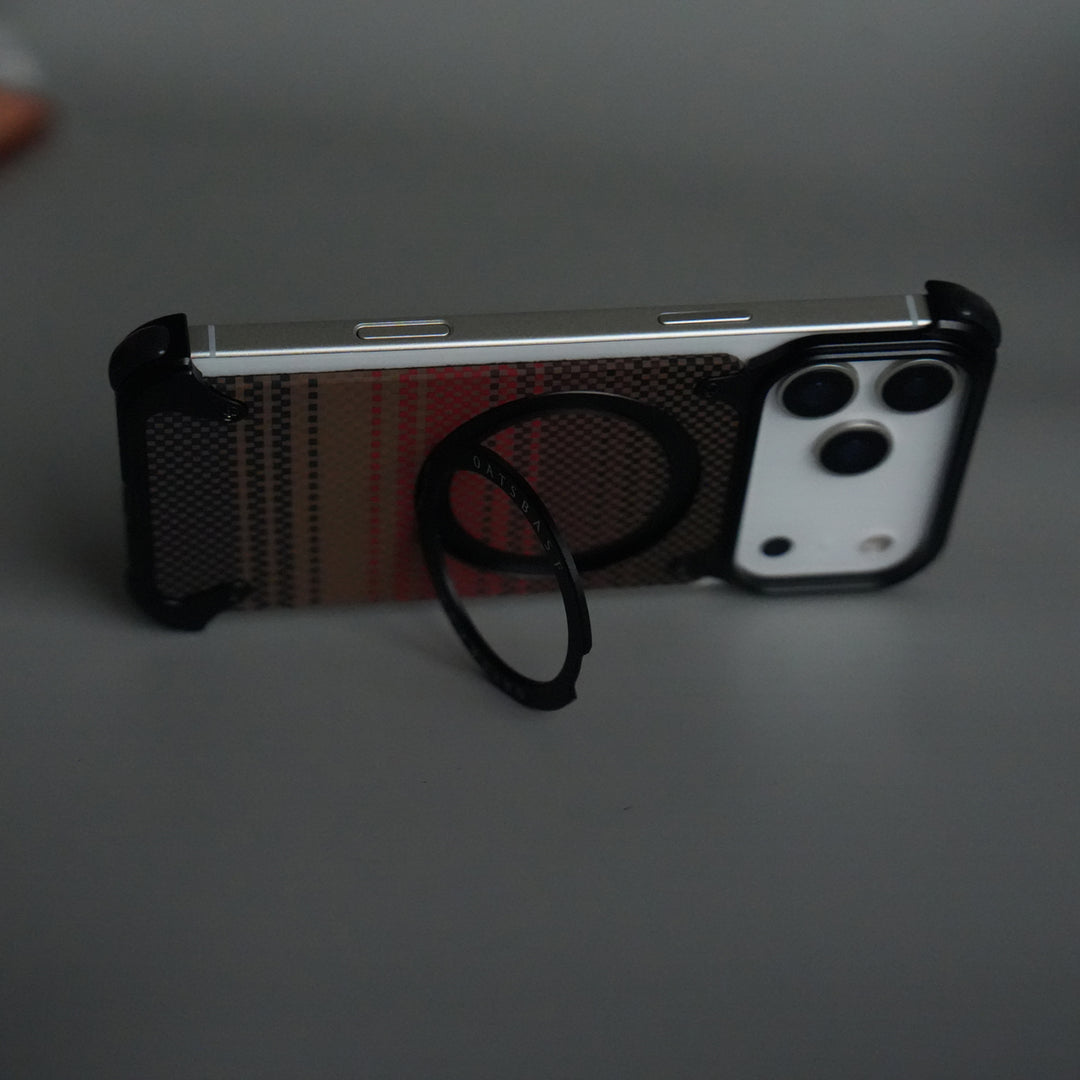 iPhone 17 Series Kevlar Fiber Texture Frameless Metal Kickstand Case
