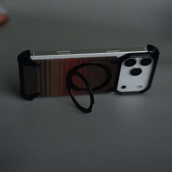 iPhone 17 Series Kevlar Fiber Texture Frameless Metal Kickstand Case