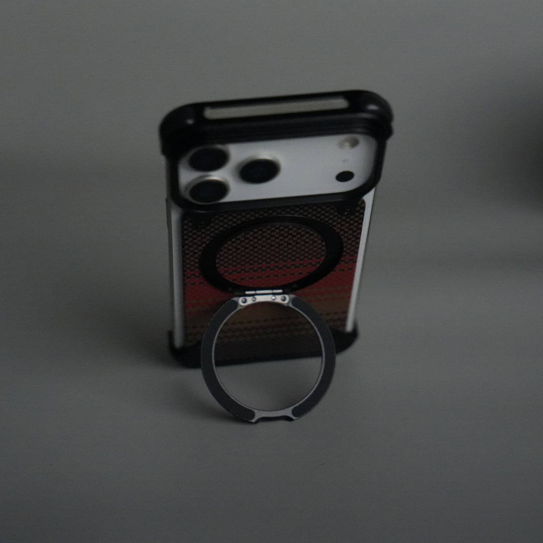 iPhone 17 Series Kevlar Fiber Texture Frameless Metal Kickstand Case