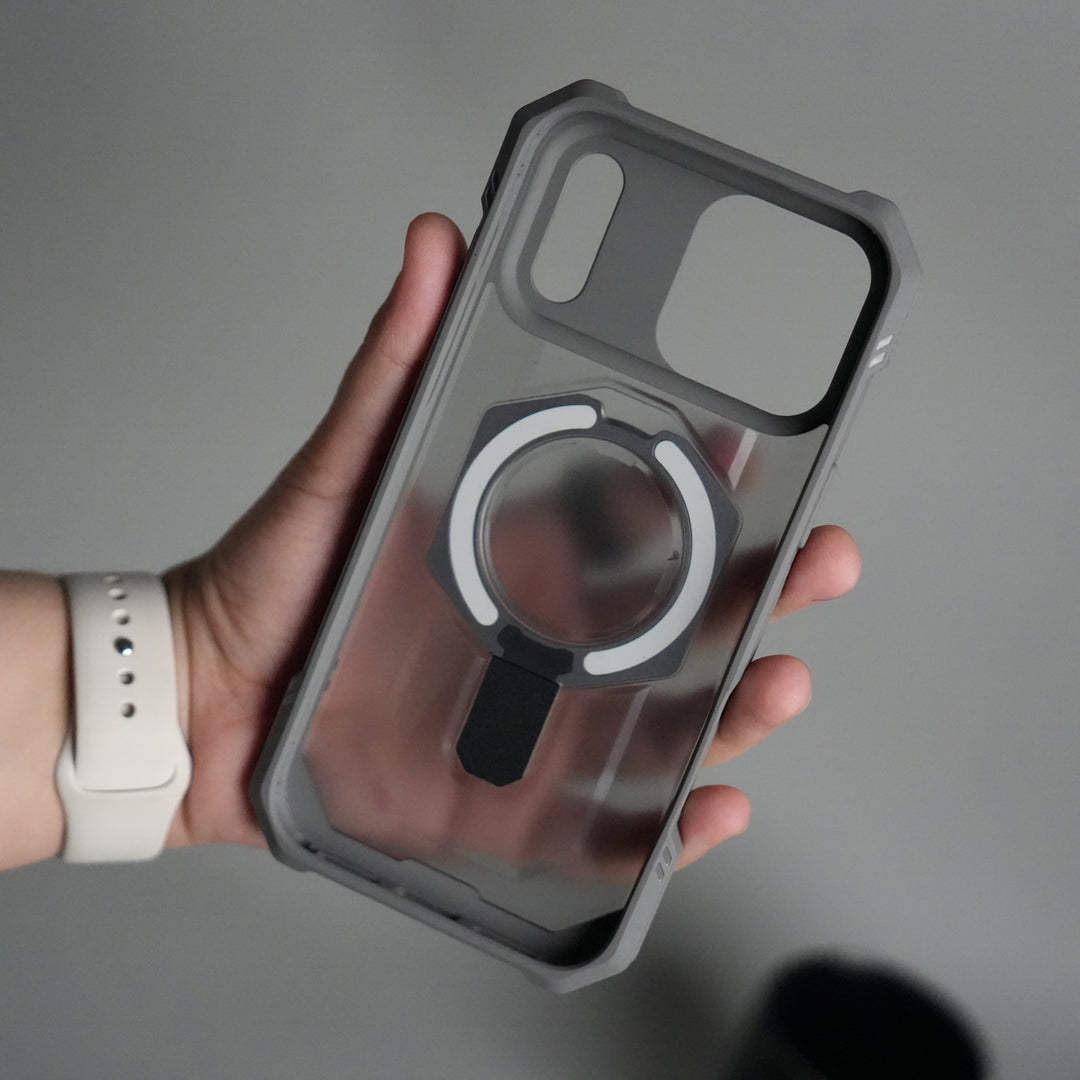 iPhone 17 Pro Max – Rugged Armor MagSafe Case with Metal Kickstand