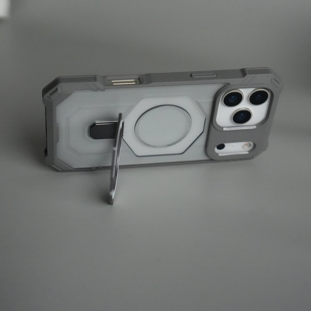 iPhone 17 Pro Max – Rugged Armor MagSafe Case with Metal Kickstand