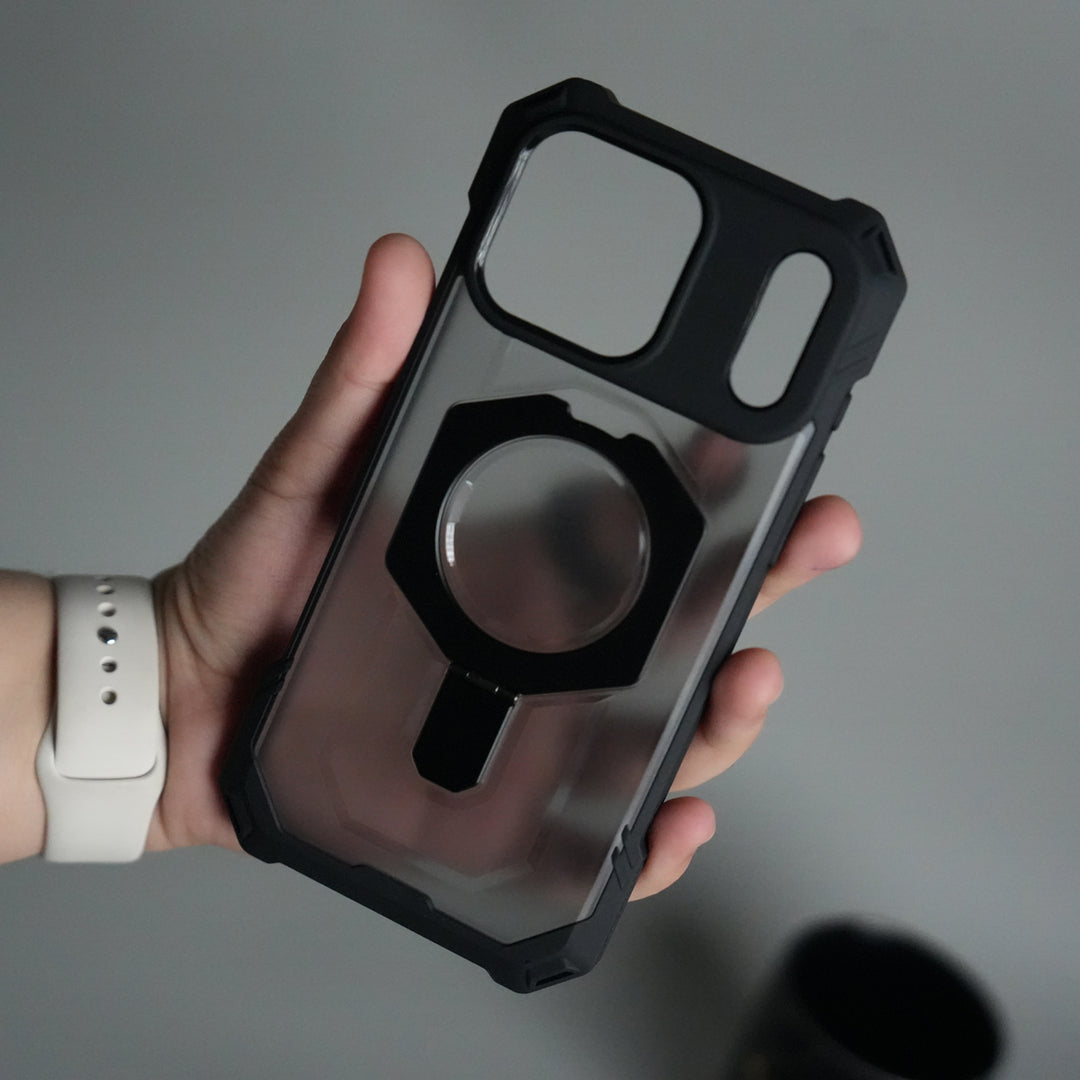iPhone 17 Pro Max – Rugged Armor MagSafe Case with Metal Kickstand