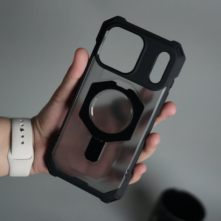 iPhone 17 Pro Max – Rugged Armor MagSafe Case with Metal Kickstand