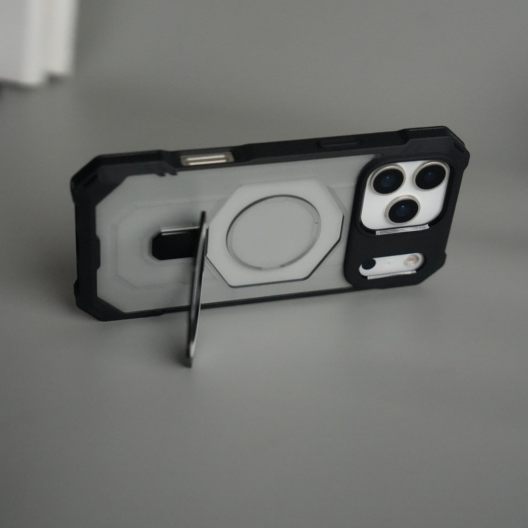 iPhone 17 Pro Max – Rugged Armor MagSafe Case with Metal Kickstand