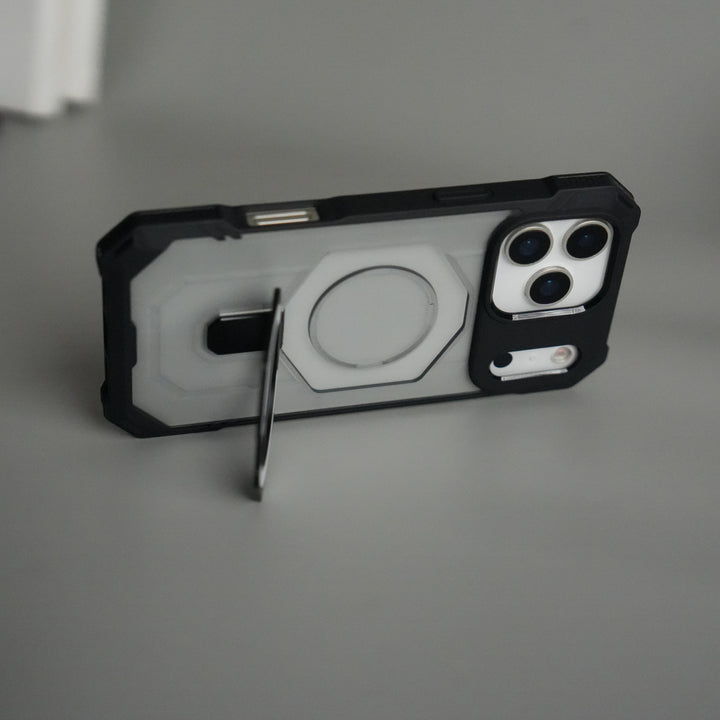 iPhone 17 Pro Max – Rugged Armor MagSafe Case with Metal Kickstand
