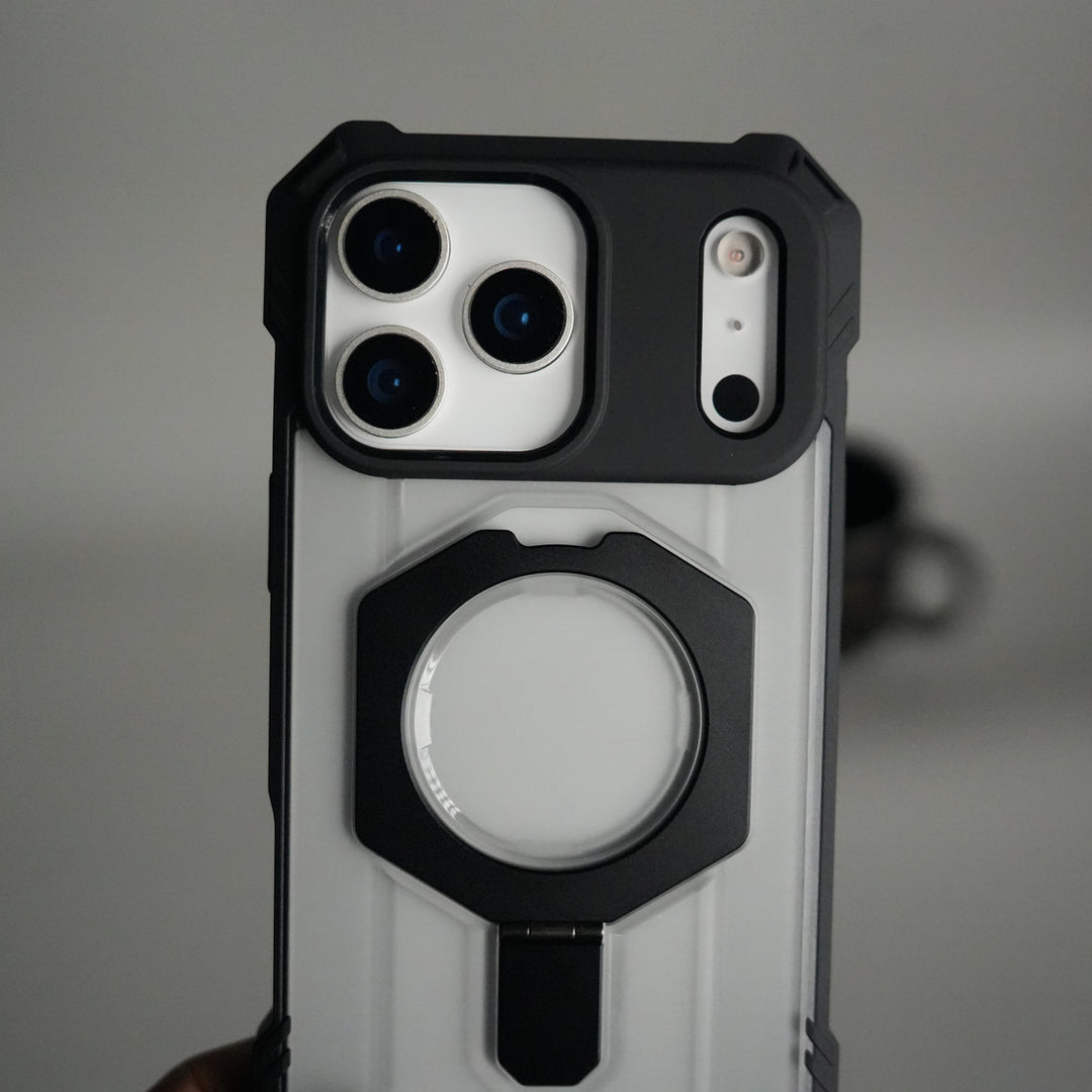 iPhone 17 Pro Max – Rugged Armor MagSafe Case with Metal Kickstand
