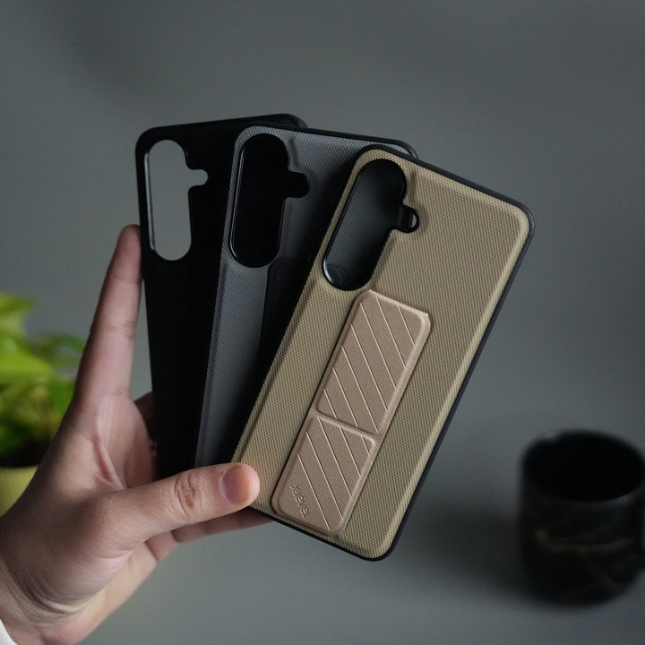 Galaxy S24 GripStand Hybrid Case | Textured Anti-Slip Back with Foldable Kickstand & Secure Hand Strap