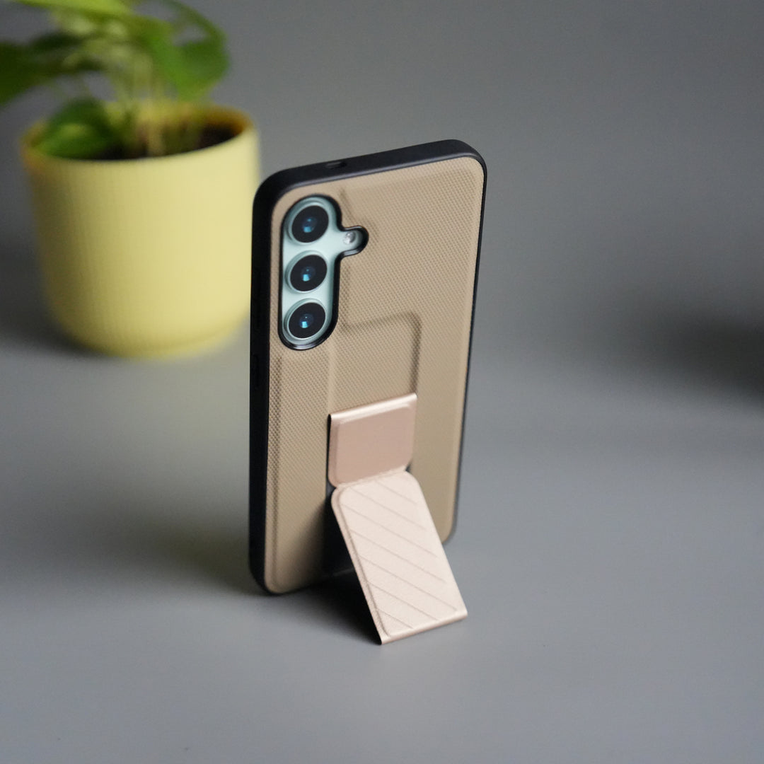 Galaxy S24 GripStand Hybrid Case | Textured Anti-Slip Back with Foldable Kickstand & Secure Hand Strap