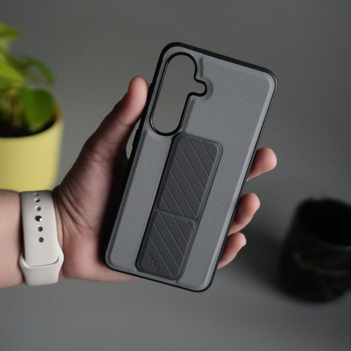 Galaxy S24 GripStand Hybrid Case | Textured Anti-Slip Back with Foldable Kickstand & Secure Hand Strap