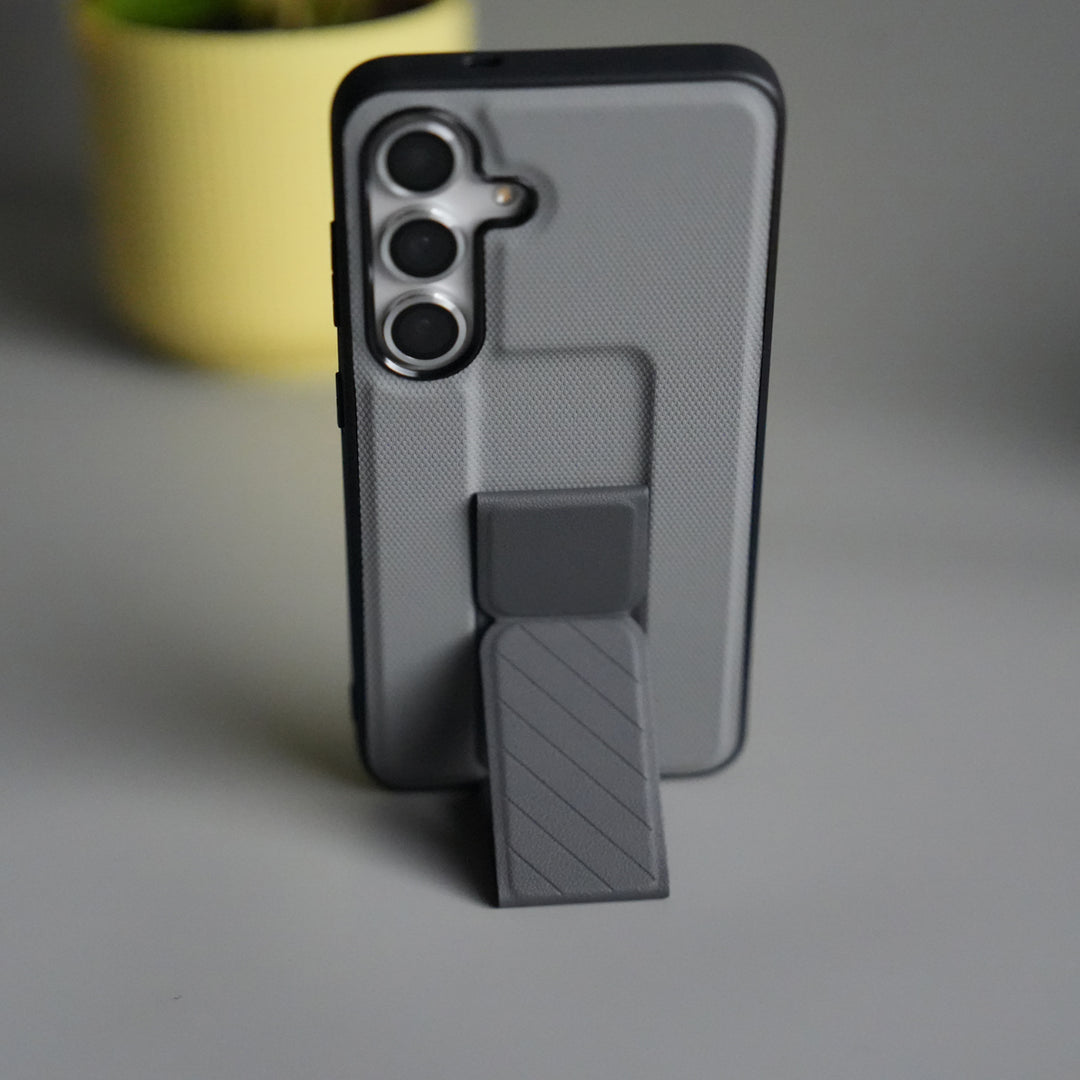 Galaxy S24 GripStand Hybrid Case | Textured Anti-Slip Back with Foldable Kickstand & Secure Hand Strap