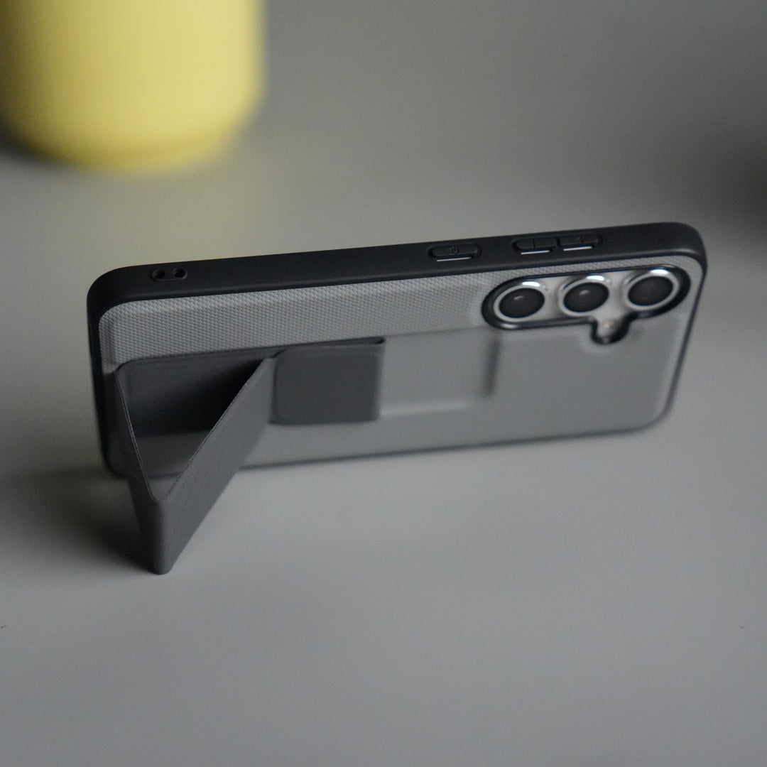 Galaxy S24 GripStand Hybrid Case | Textured Anti-Slip Back with Foldable Kickstand & Secure Hand Strap