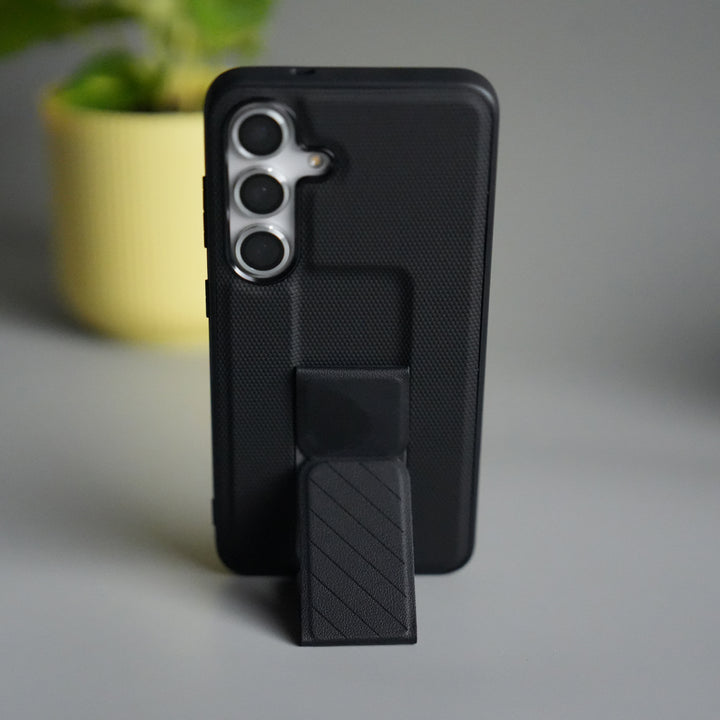 Galaxy S24 GripStand Hybrid Case | Textured Anti-Slip Back with Foldable Kickstand & Secure Hand Strap