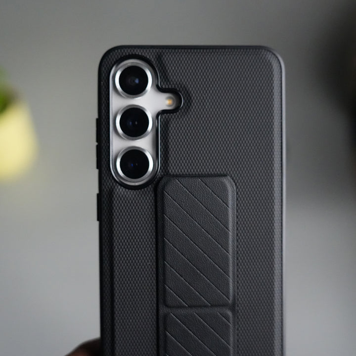 Galaxy S24 GripStand Hybrid Case | Textured Anti-Slip Back with Foldable Kickstand & Secure Hand Strap