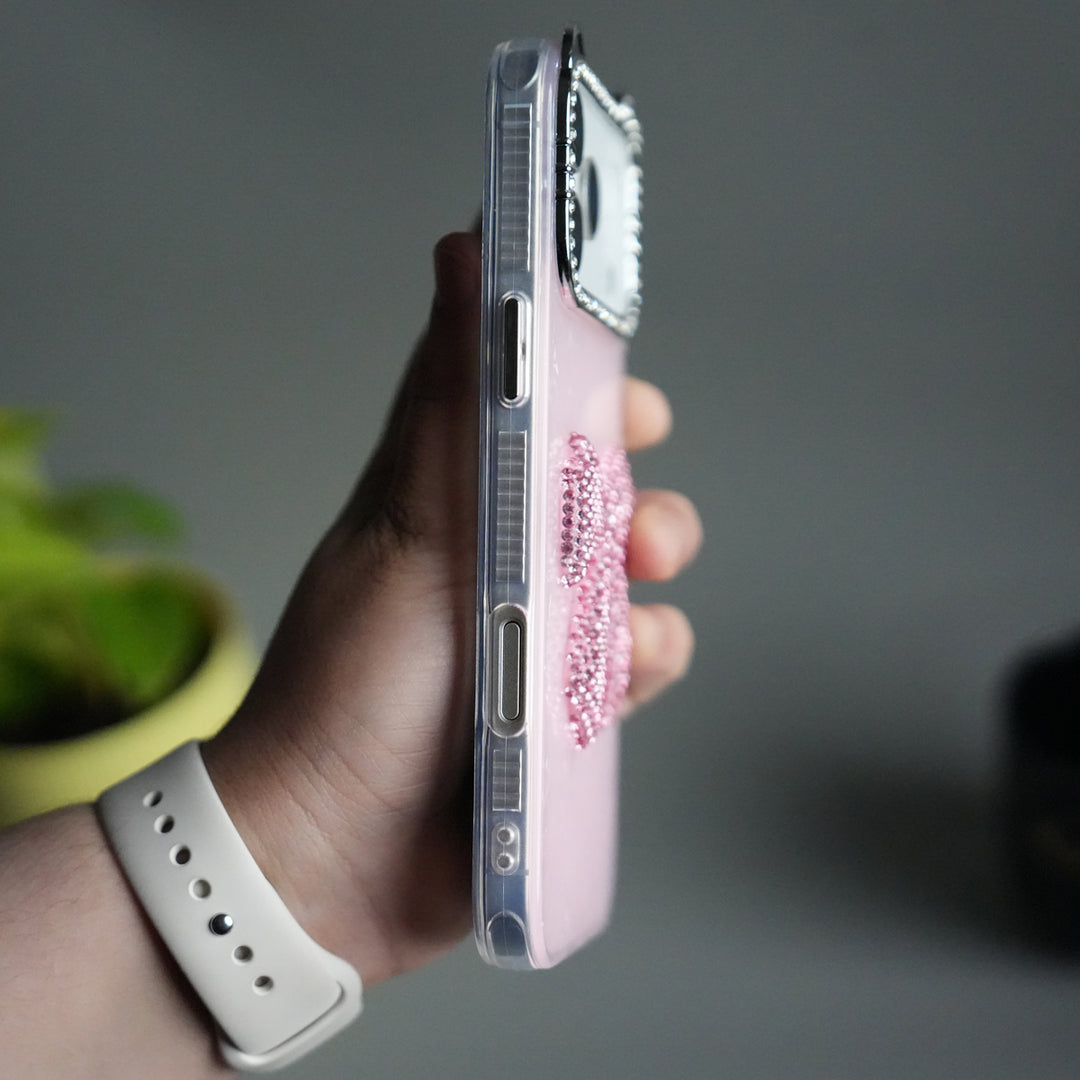 iPhone 17 Pro Marble Design Case | Luxury Rhinestone Camera Frame & 3D Diamond Bow Cover