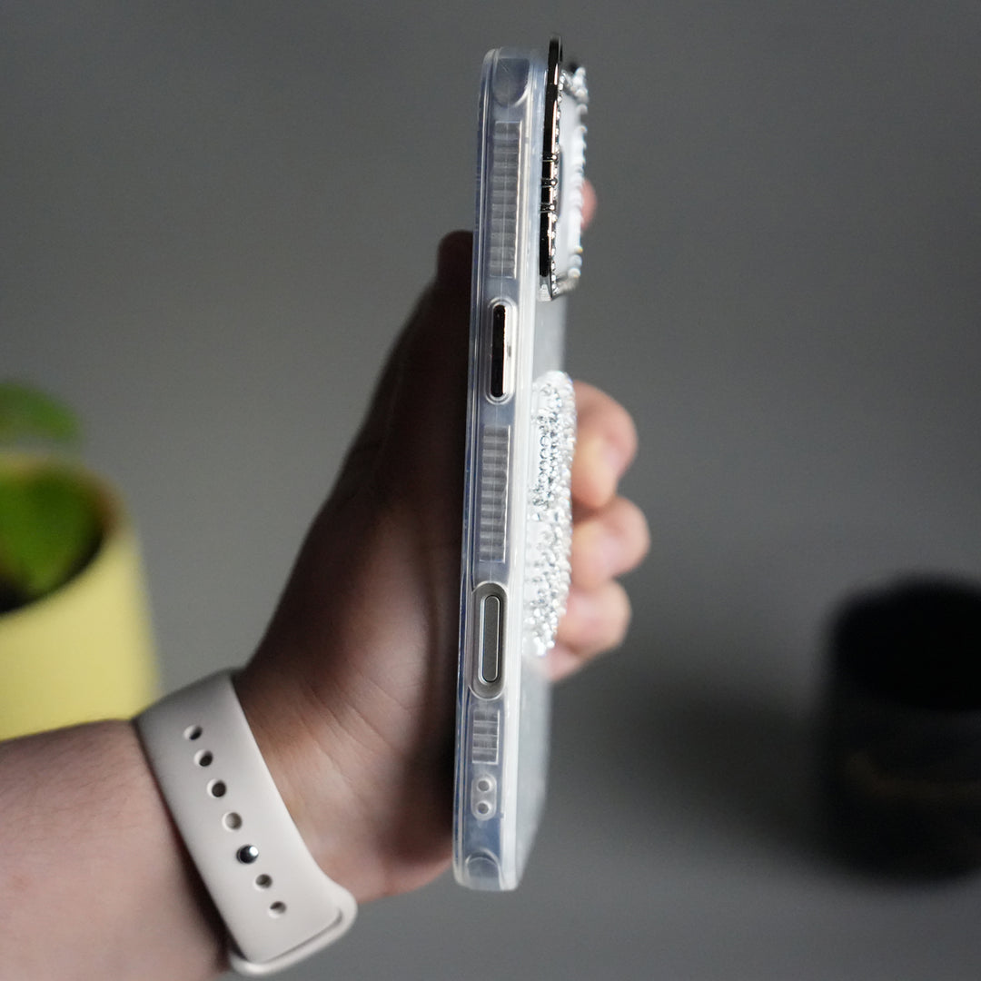 iPhone 17 Pro Marble Design Case | Luxury Rhinestone Camera Frame & 3D Diamond Bow Cover