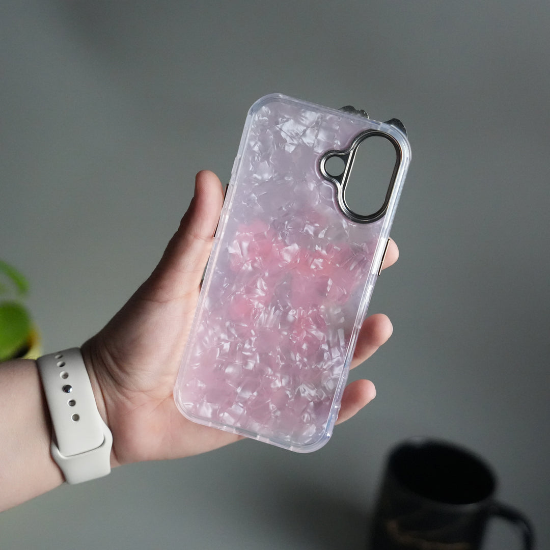 iPhone 17 Marble Design Case | Luxury Rhinestone Camera Frame & 3D Diamond Bow Cover