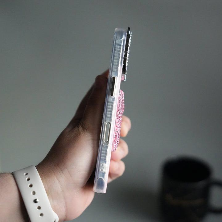 iPhone 17 Marble Design Case | Luxury Rhinestone Camera Frame & 3D Diamond Bow Cover