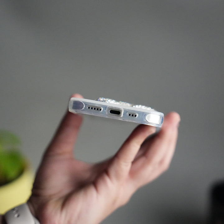 iPhone 17 Marble Design Case | Luxury Rhinestone Camera Frame & 3D Diamond Bow Cover