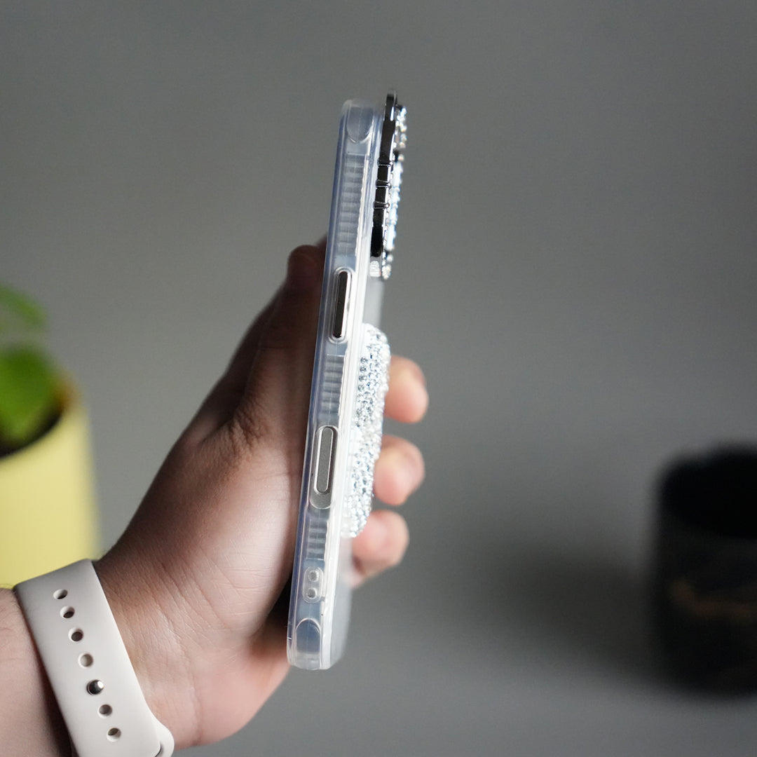 iPhone 17 Marble Design Case | Luxury Rhinestone Camera Frame & 3D Diamond Bow Cover