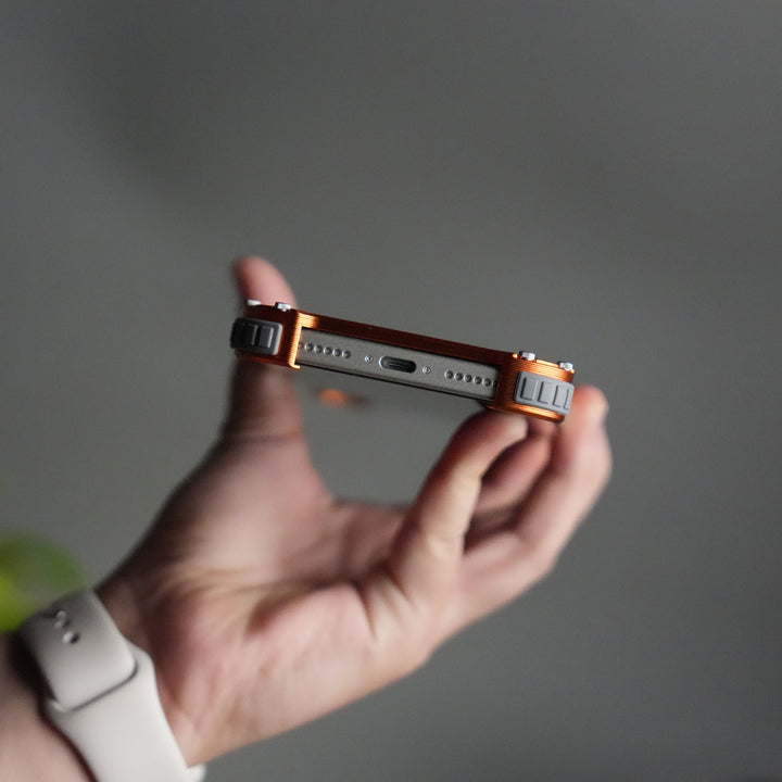 iPhone 17 Series Premium Orange Wooden Aluminium Metal Snap On Rotating Stand case