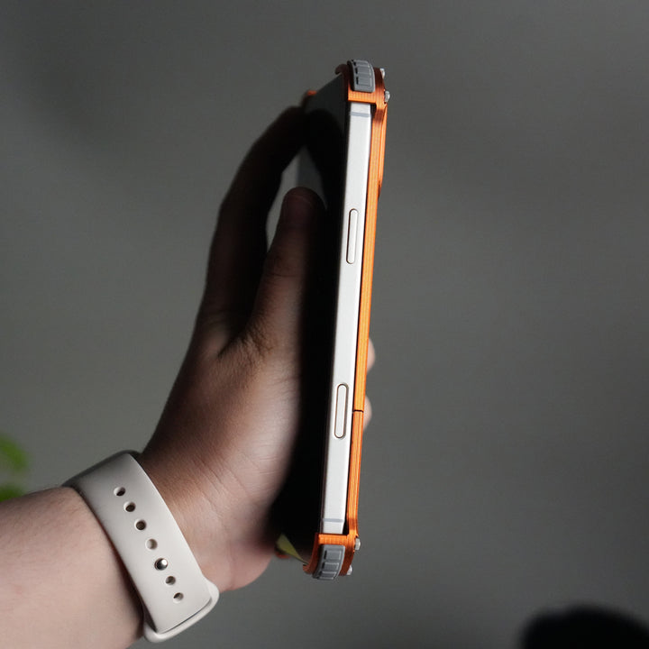 iPhone 17 Series Premium Orange Wooden Aluminium Metal Snap On Rotating Stand case