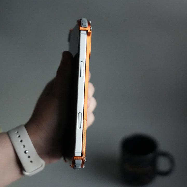 iPhone 17 Series Premium Orange Leather Aluminium Metal Snap On Rotating Stand case