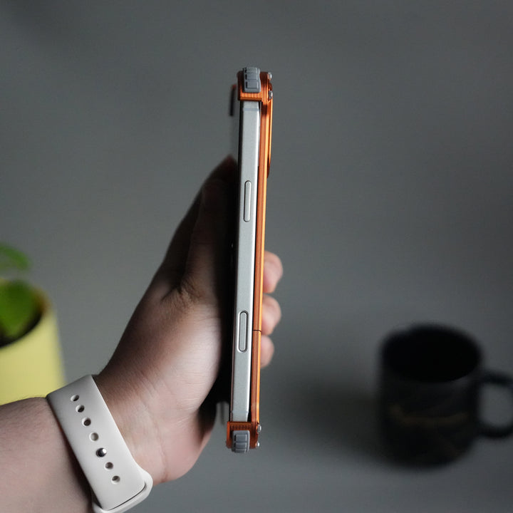 iPhone 17 Series Premium Orange Carbon Design Aluminium Metal Snap On Rotating Stand case