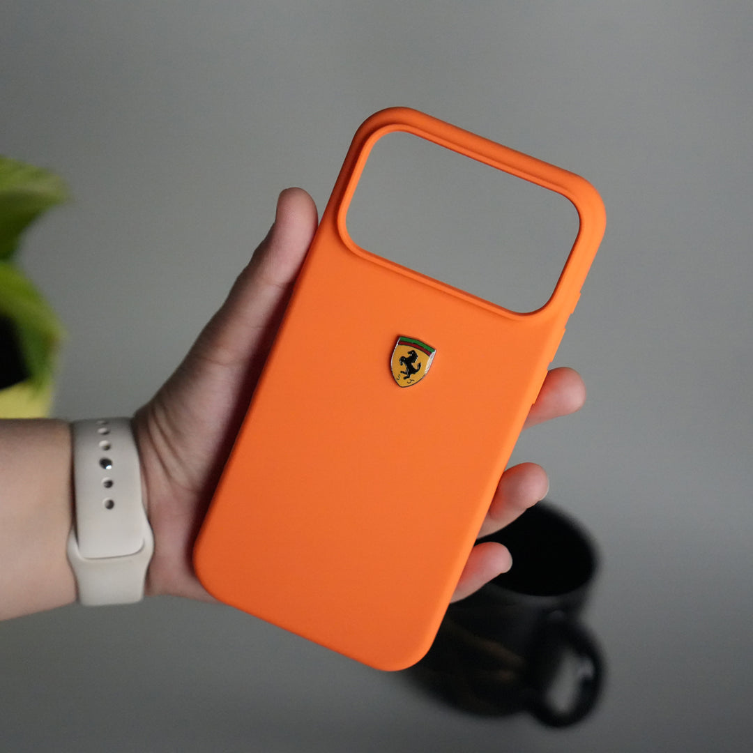 iPhone 17 Series Sports Car Logo Liquid Silicone Case Cover ORANGE