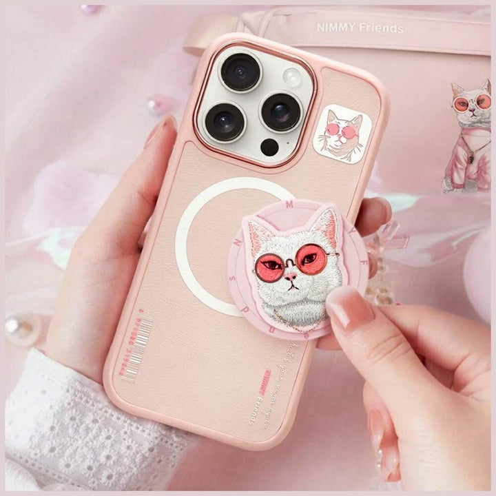 iPhone 16 Series Cool Glasses MagSafe Case Cover with Embroidery Magnetic Bracket Phone Holder