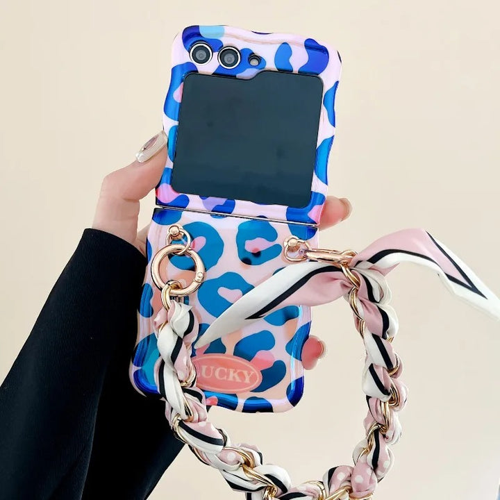 Samsung Galaxy Z Flip 6 Fashion Colorful Leopard Print Phone Case With Wrist Strap