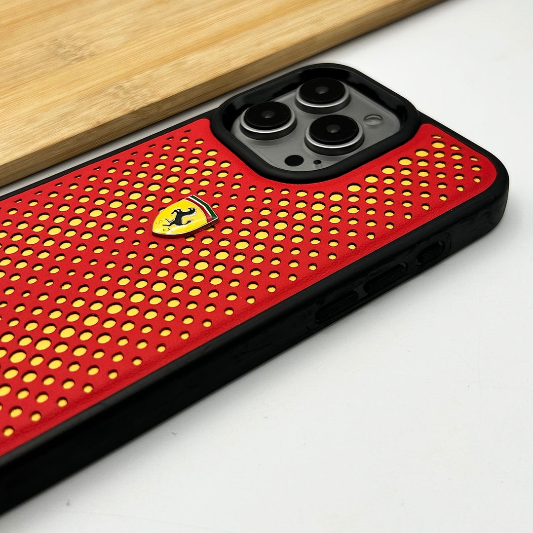 iPhone Sports Car FR Logo Dotted Design Leather Case Cover (Red)