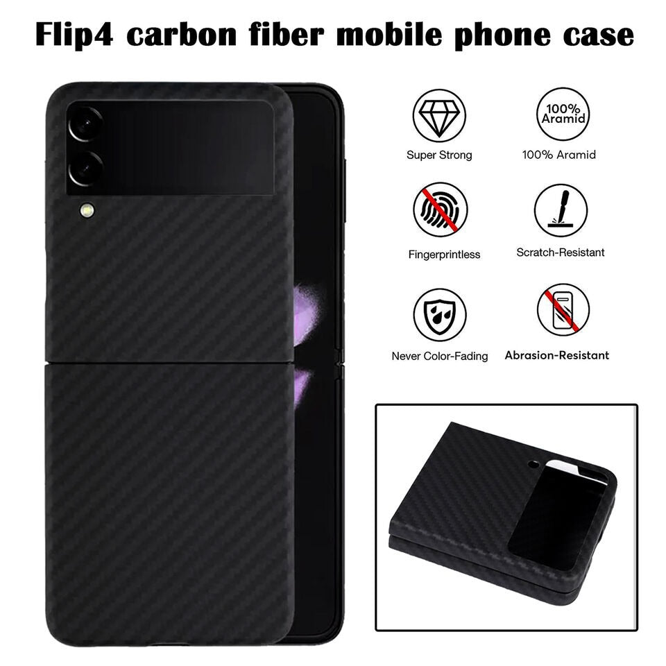 Samsung Galaxy Z Flip 4 Carbon Fiber Texture Pc Hard Case Cover (Black)